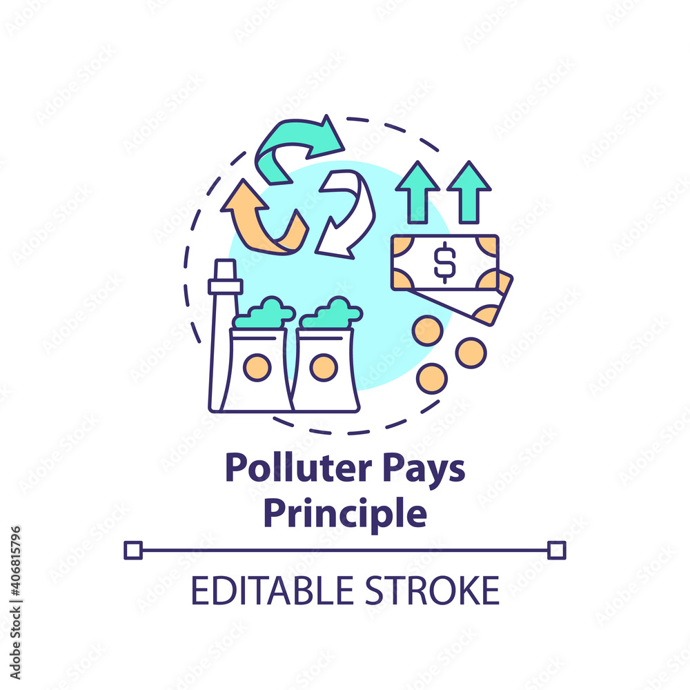 Polluter pays principle concept icon. Environmental legislation idea thin line illustration. Climate justice. Vector isolated outline RGB color drawing. Ecological compensation. Editable stroke