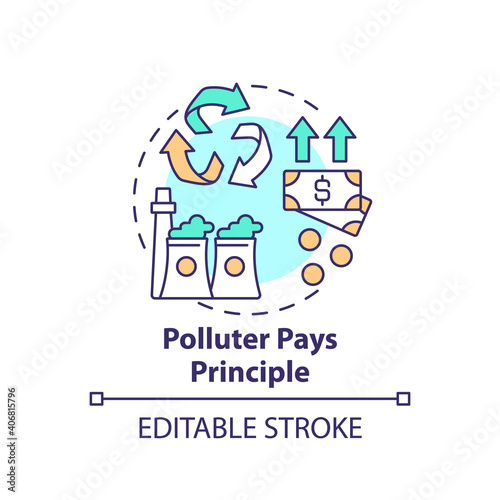 Polluter pays principle concept icon. Environmental legislation idea thin line illustration. Climate justice. Vector isolated outline RGB color drawing. Ecological compensation. Editable stroke