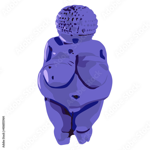 Venus of Willendorf. Female archetype of Great Mother. Prehistoric goddess sculpture of Paleolithic Europe. Flat cartoon style.