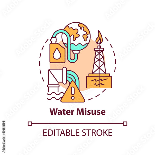 Water misuse concept icon. Climate justice idea thin line illustration. Reduce water wastage. Environmental issue. Vector isolated outline RGB color drawing. Water pollution. Editable stroke