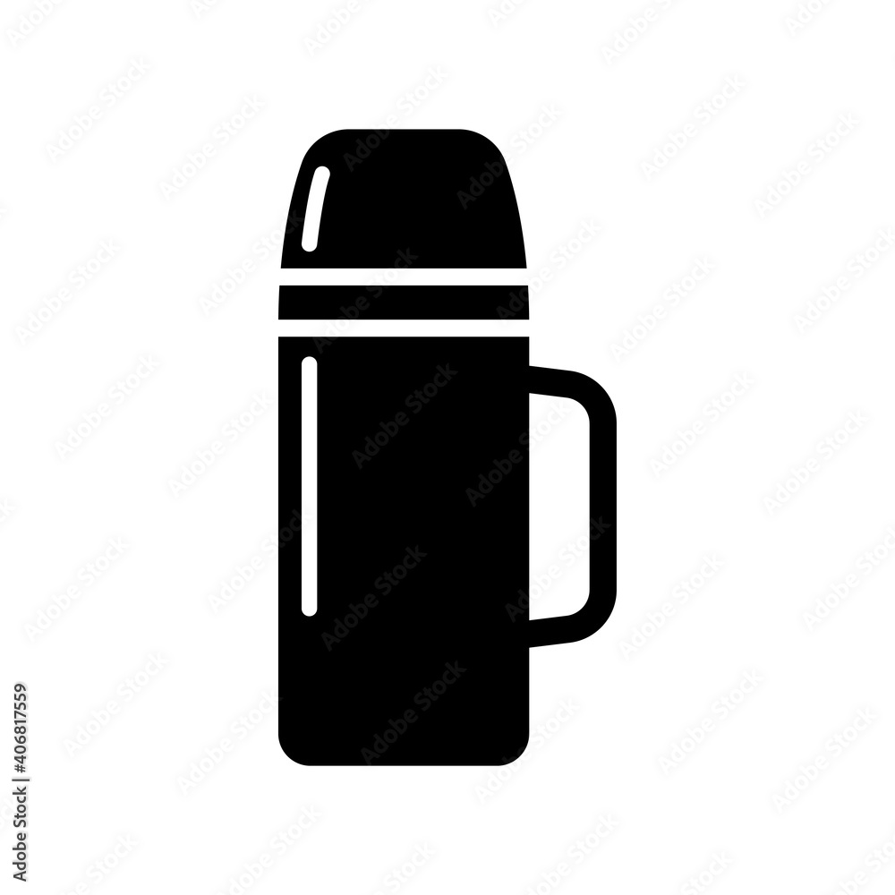 Thermos icon. Black silhouette. Vector flat graphic illustration. The isolated object on a white background. Isolate. Thermos icon. Black silhouette. Vector flat graphic illustration. The isolated object on a white background. Isolate.