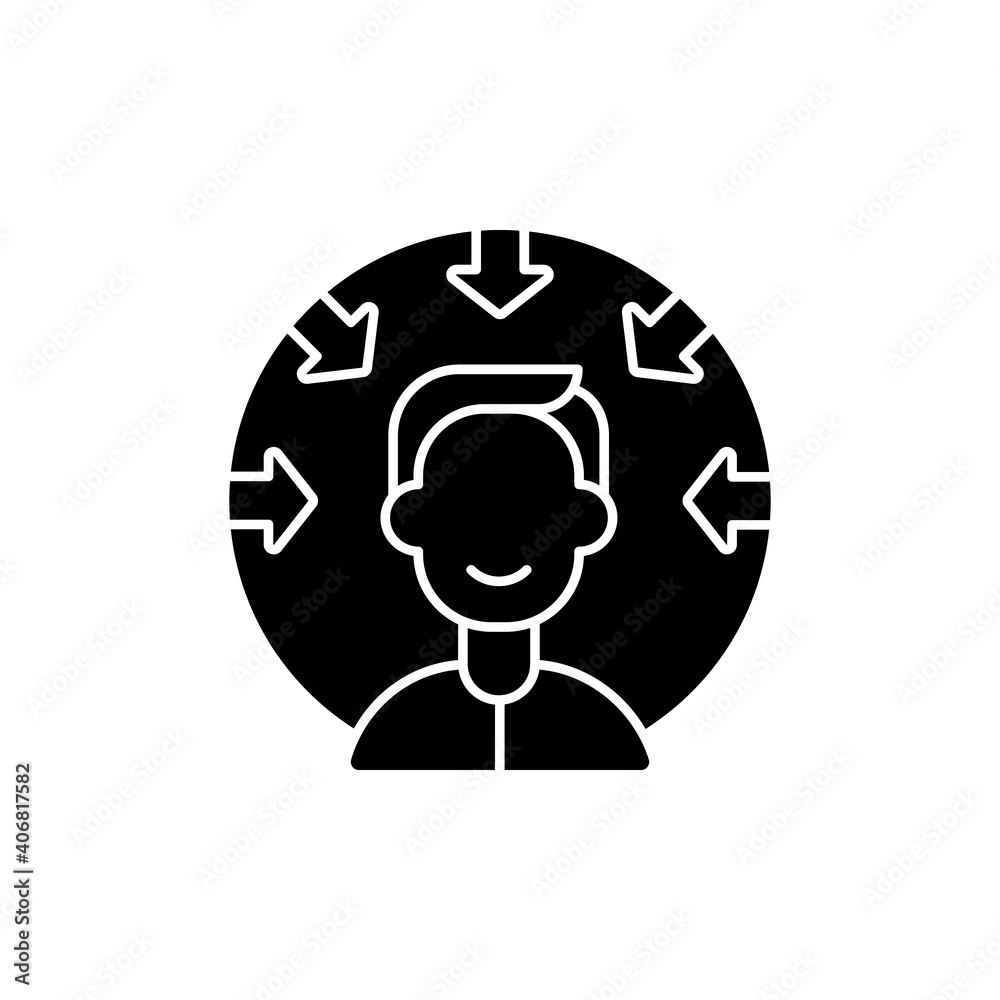 Customer centricity black glyph icon. Consumer satisfaction. Client centric business. Service with integrity. Core corporate values. Silhouette symbol on white space. Vector isolated illustration Customer centricity black glyph icon. Consumer satisfaction. Client centric business. Service with integrity. Core corporate values. Silhouette symbol on white space. Vector isolated illustration