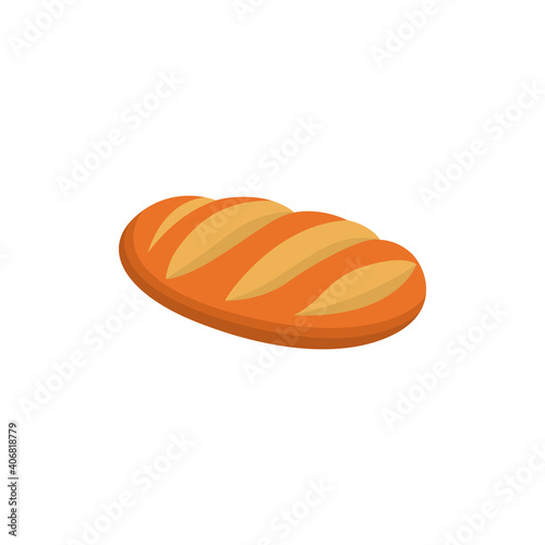 Cartoon icon of single bread loaf for bakery flat vector illustration isolated.