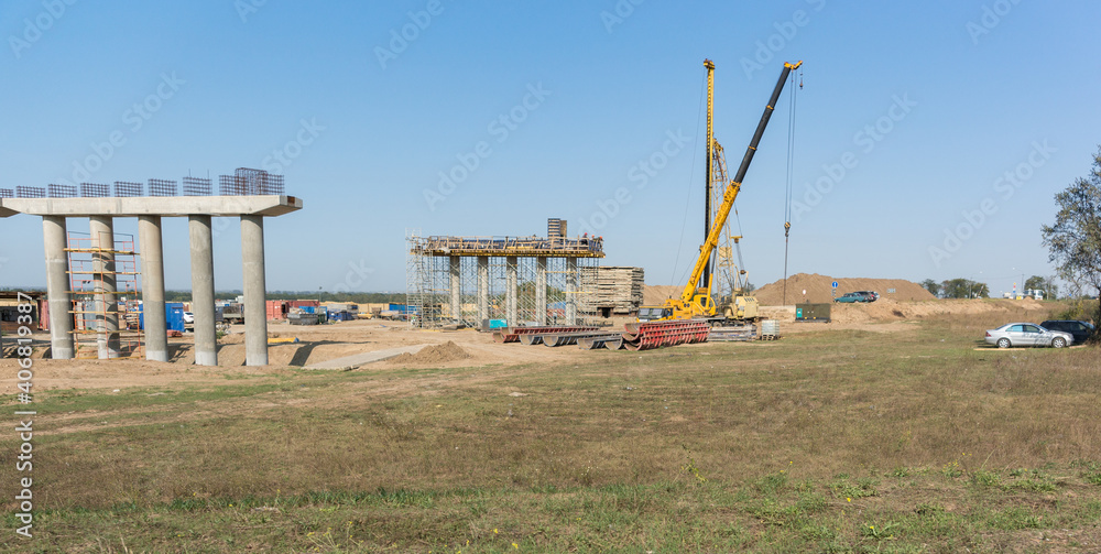 Construction of a bridge interchange on new road in the Krasnodar Territory. Modern technologies