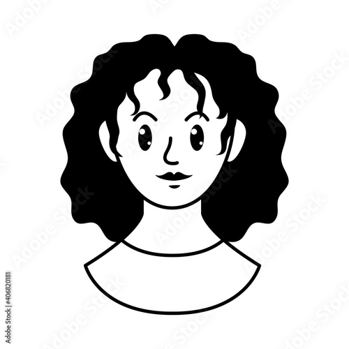 cartoon woman with curvy hair, line style
