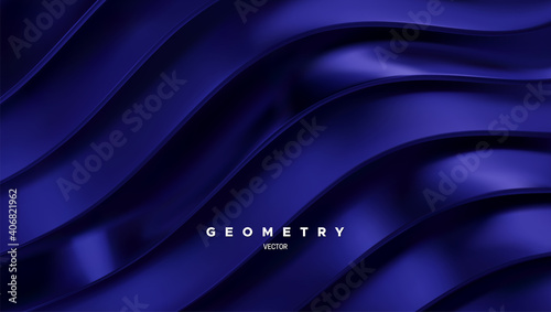 Wavy dark blue ribbons. Minimalist indigo background