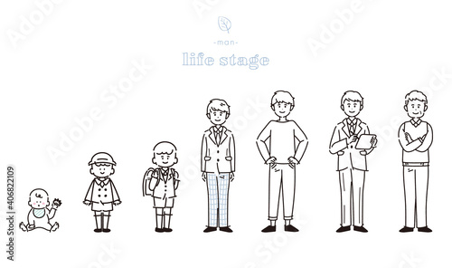 男性のライフステージのイラスト【線画・塗りなし】