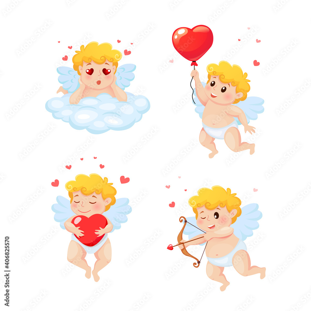 Set of cute cartoon Cupids. Illustration for a Valentine's Day Set of cute cartoon Cupids. Illustration for a Valentine's Day