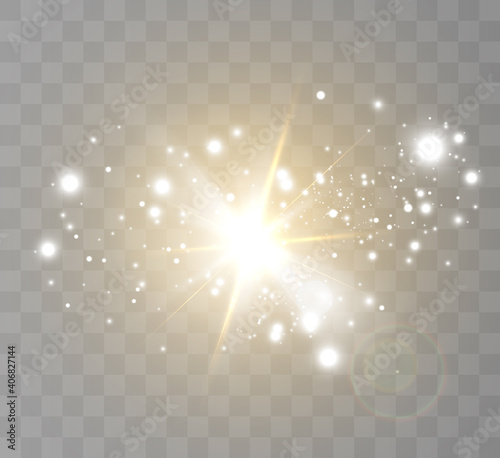 
Bright white star with lens flares and rays.Vector eps.