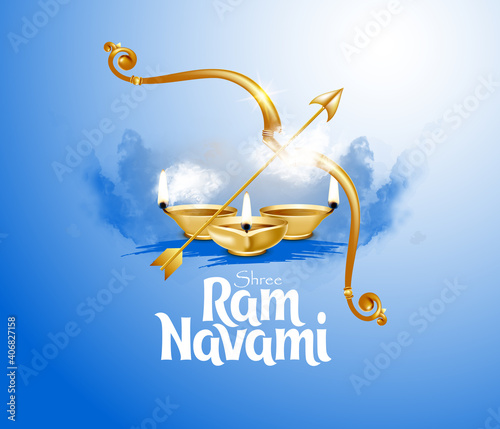 Ram Navami vector illustration religious holiday india. Shree Ram Navami , bow and arrow Lord Rama. Festive creative background design  Ram Navami photo