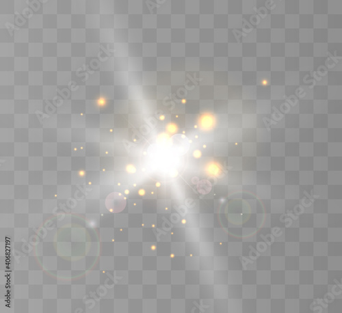 
Bright white star with lens flares and rays.Vector eps.