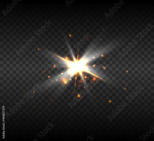 
Bright white star with lens flares and rays.Vector eps.