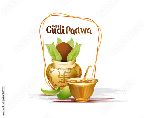 Ugadi vector festive illustration. Hindu New Year celebration for Marathas and Konkani Gudi Padwa. design graphics for posters, posters, flyers, offers, booklets, cards. another name Ugadi or Yugadi