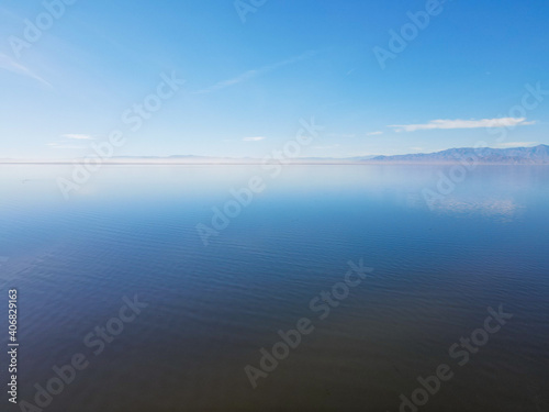 Aerial view of Bombay Beach and the Southern California Salton Sea landscape in California, United States. Salton Sea endorheic rift lake. 
