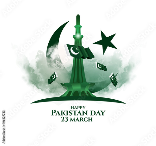 Pakistan vector illustration. Happy Pakistan Day on March 23rd. National holiday in Pakistan commemorating the Lahore Resolution passed on 23 March 