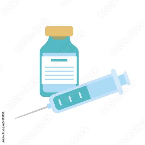 syringe and bottle icon, flat style