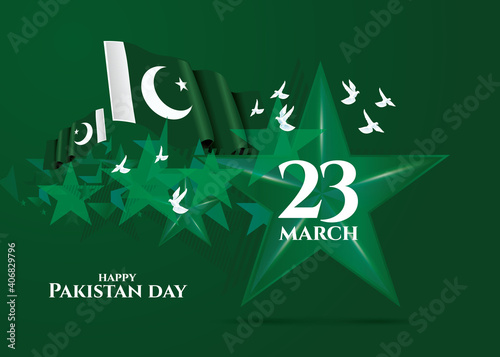 Pakistan vector illustration. Happy Pakistan Day on March 23rd. National holiday in Pakistan commemorating the Lahore Resolution passed on 23 March 