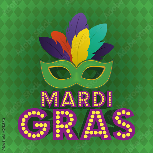 mardi gras mask on green background vector design