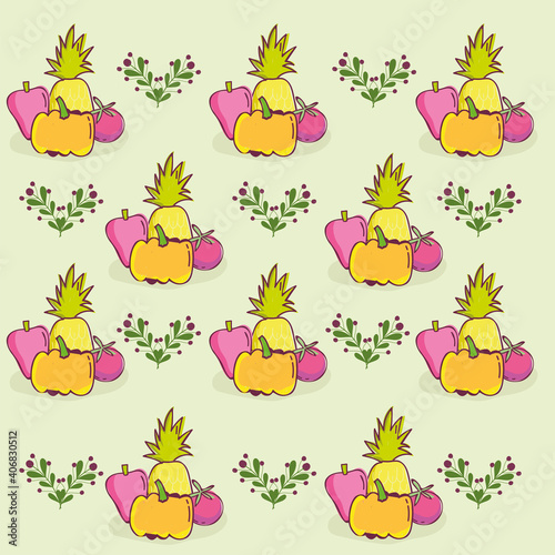 food pattern, decorative pineapple pumpkin papper and tomato template