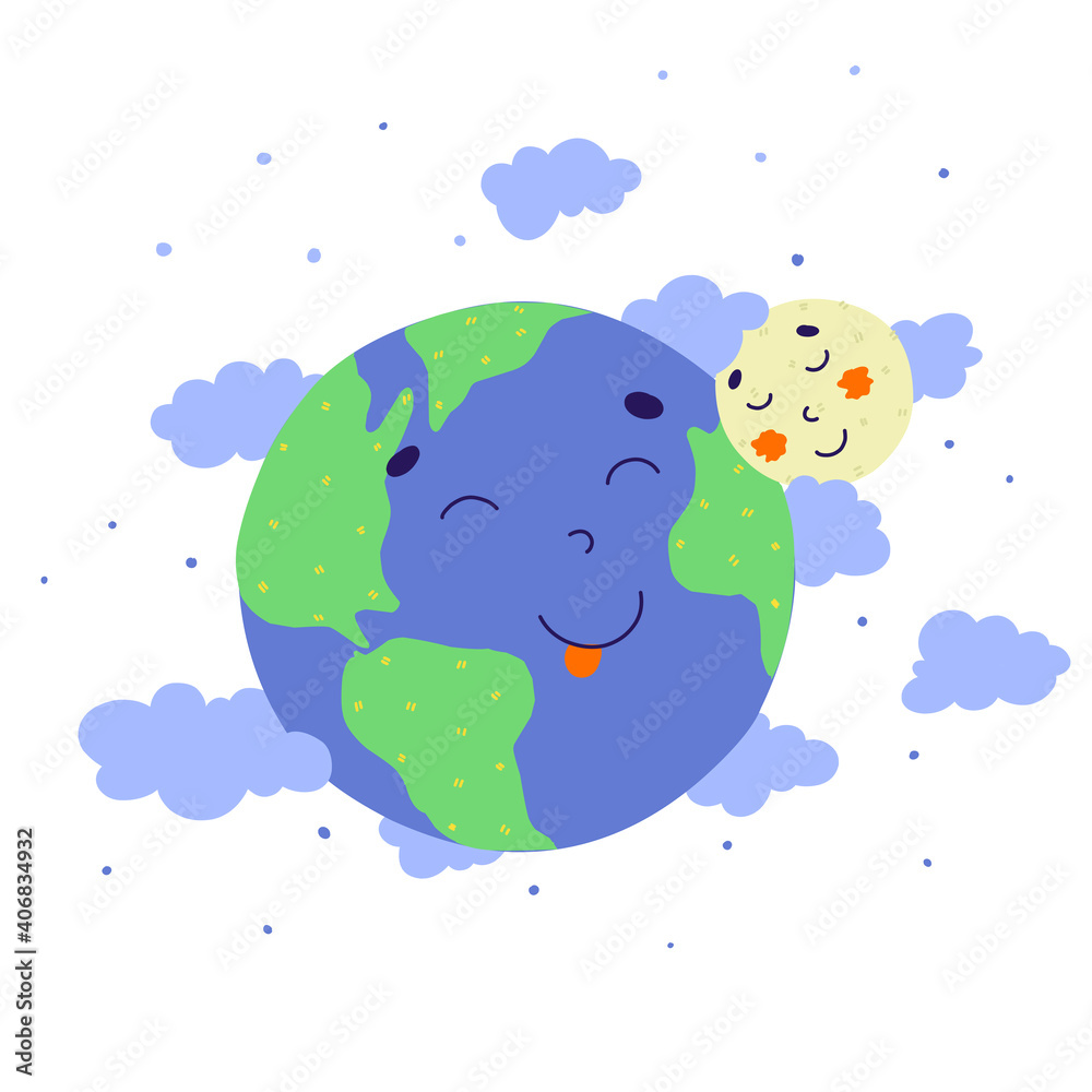 Cartoon earth moon for concept design. Cartoon flat vector illustration. Cartoon earth moon for concept design. Cartoon flat vector illustration.