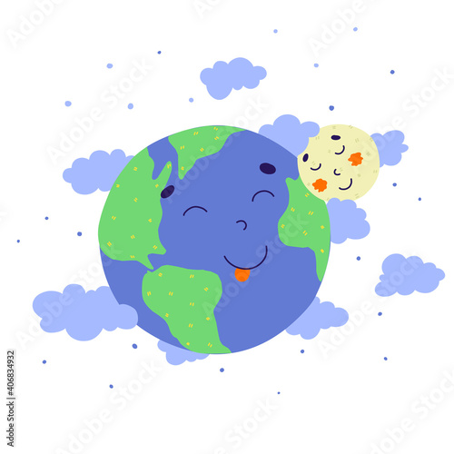 Cartoon earth moon for concept design. Cartoon flat vector illustration.