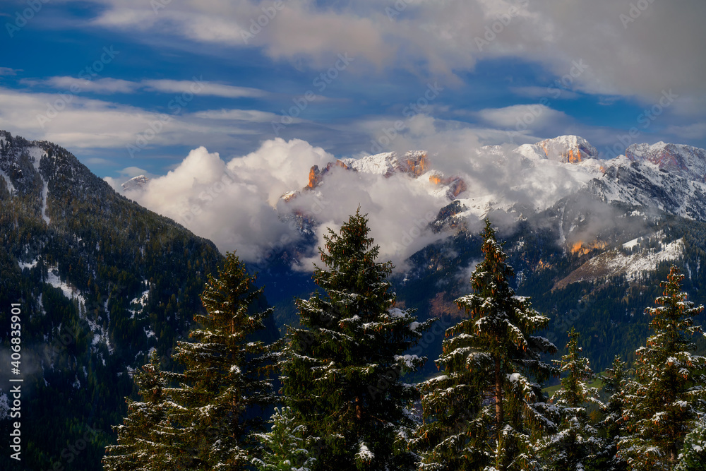 Winter scenery of the Alps, Dolomites, Italy	