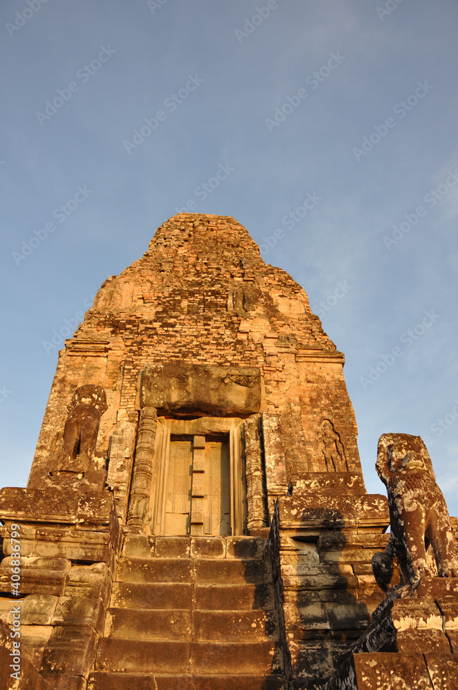 Warm golden hour light on the temples at Angkor Wat complex in Cambodia Warm golden hour light on the temples at Angkor Wat complex in Cambodia