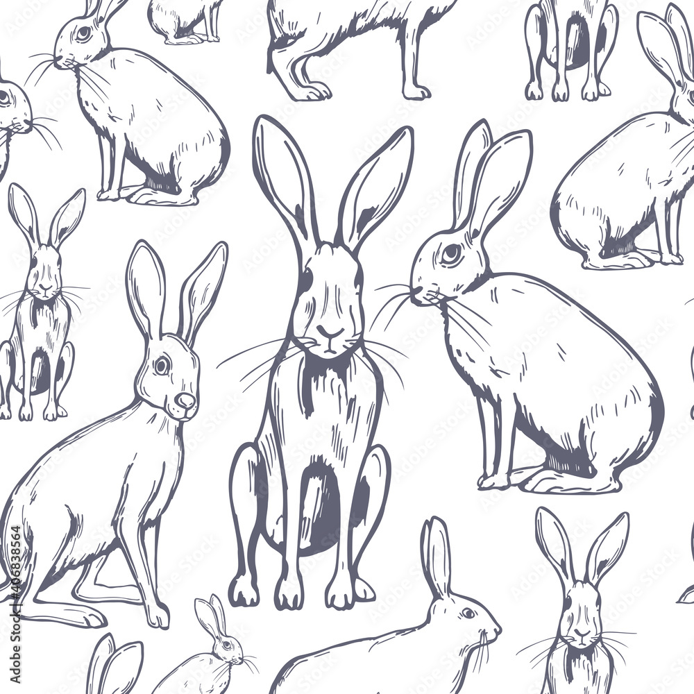 Obraz premium Vector pattern with hares .