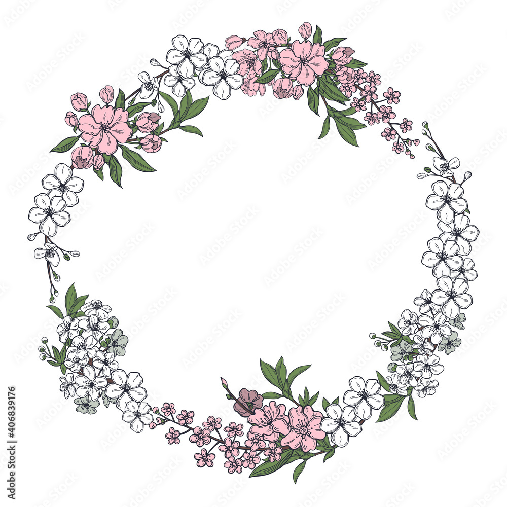 Spring сherry and apple flowers. Vector   illustration.