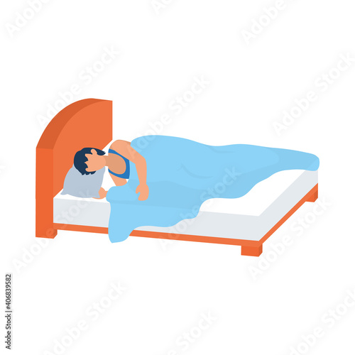 daily routines design, man sleeping in bed, flat style