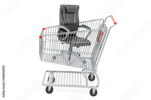 Shopping cart with office chair. 3D rendering © alexlmx