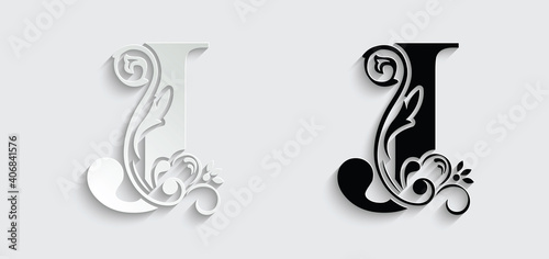 letter J. flower letters. Vintage ornament initial Alphabet. Logo vector	
