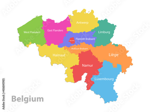 Belgium map  administrative division  separate individual regions with names  color map isolated on white background vector