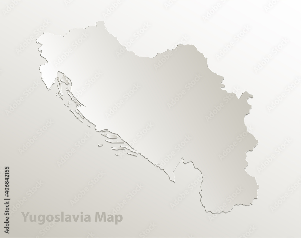 Yugoslavia map card paper 3D natural vector