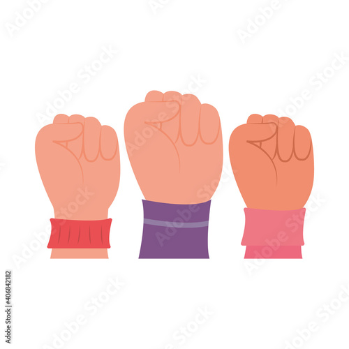 girl power concept, women fists up icon, flat style