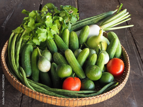 Organic, vegetables in a basket, detox concept.