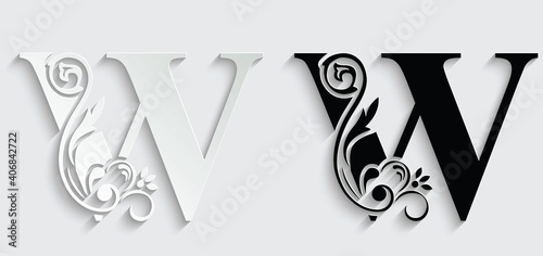 letter W. flower letters. Vintage ornament initial Alphabet. Logo vector	
