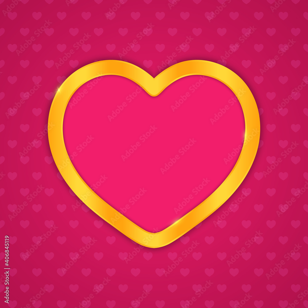 Heart shape gold frame. Vector design for wedding or Valentines day.