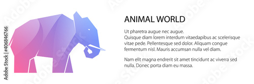 Blue and purple multi-colored gradient elephant banner, animal world concept, vector illustration