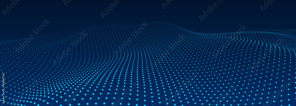 Abstract blue background of points. Cyber particles. Big data stream. Vector illustration - obrazy, fototapety, plakaty 