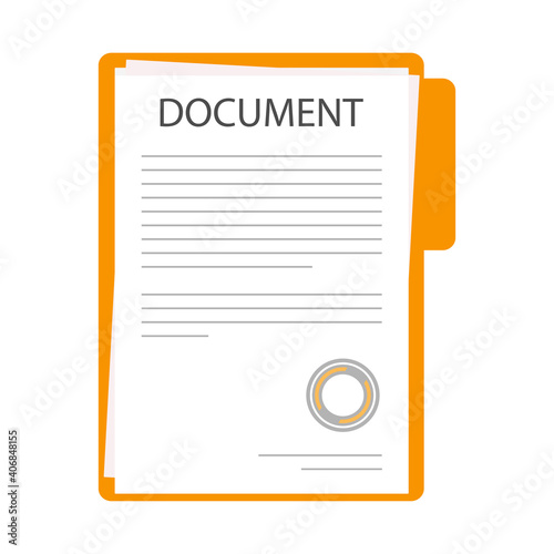 Document sign icon. Document, folder with seal, text. Illustration