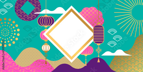 Asian colorful gold abstract background template