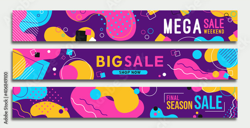 Big sale template geometric shape web banner set