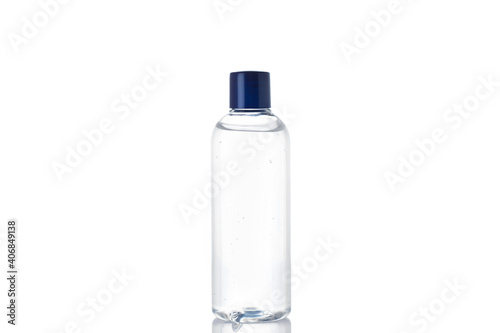 Bottle of instant antiseptic hand sanitizer transparent gel isolated on white background