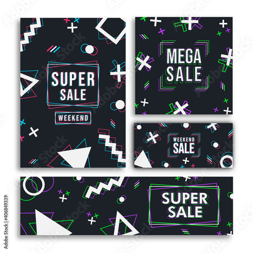 Modern sale template holographic geometric set