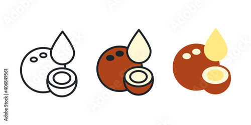 Coconut milk icon. Linear color icon, contour, shape, outline. Thin line. Modern minimalistic design. Vector set. Illustrations of fruits