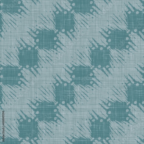  Teal mottled geo patterned linen texture background. Summer coastal living style home decor fabric effect. Sea green wash grunge distressed blur material. Decorative textile seamless pattern