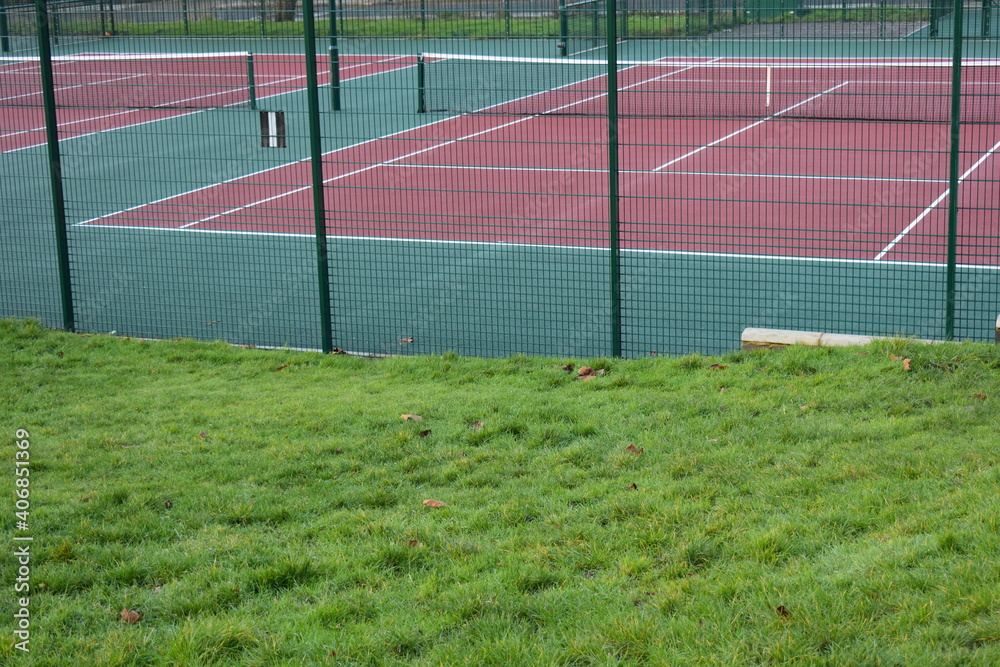 Fototapeta premium Open air tennis court Although the speed of play on hard courts depends on the exact material used they are faster than clay but not as fast as grass Australian and US opens are played on this surface