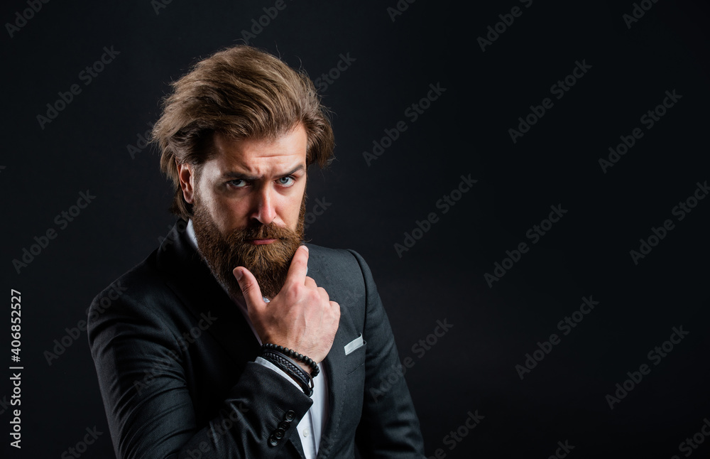 real boss in vest. mature bearded man. confidence and charisma. handsome man wear office suit. male beauty and fashion. brutal businessman with perfect beard and moustache. copy space real boss in vest. mature bearded man. confidence and charisma. handsome man wear office suit. male beauty and fashion. brutal businessman with perfect beard and moustache. copy space