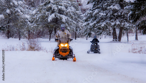 Snowmobile in the Canadian winter